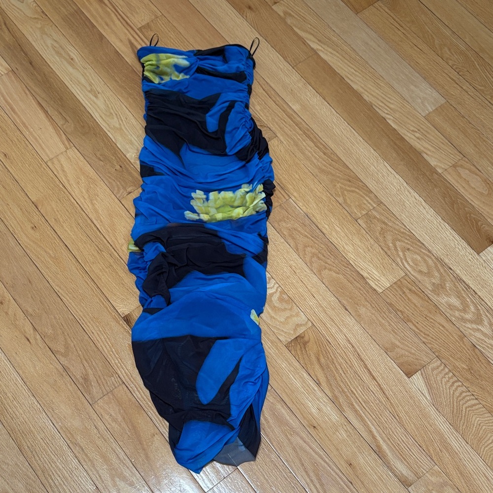 Zara Strapless Dress in Blue and Yellow